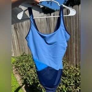 ▶️ Lands End ◀️ Blue Color Block One Piece Swim Suit